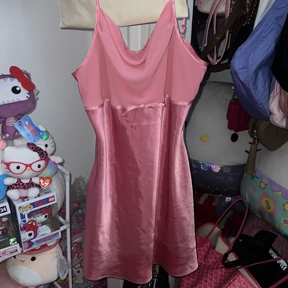 Coquette satin baby pink night gown slip dress